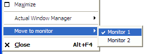 Moving a window between monitors in a multi-monitor environment via additional submenu in window's system menu